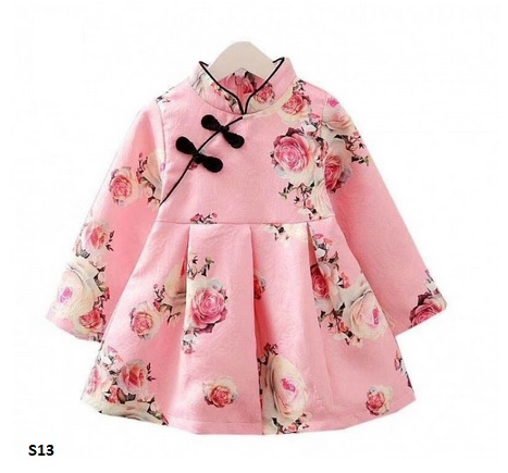 cheongsam pink lengan panjang